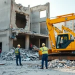 Demontage zum Festpreis von professionellen Bauarbeitern in einer urbanen Umgebung.