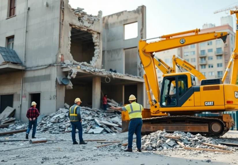 Demontage zum Festpreis von professionellen Bauarbeitern in einer urbanen Umgebung.