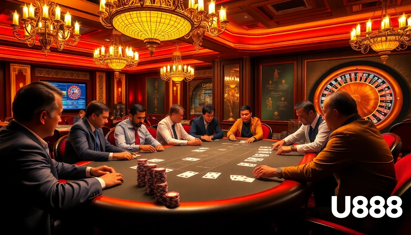 Experience luxury gaming at U888 with a professional poker table showcasing high-stakes actions.