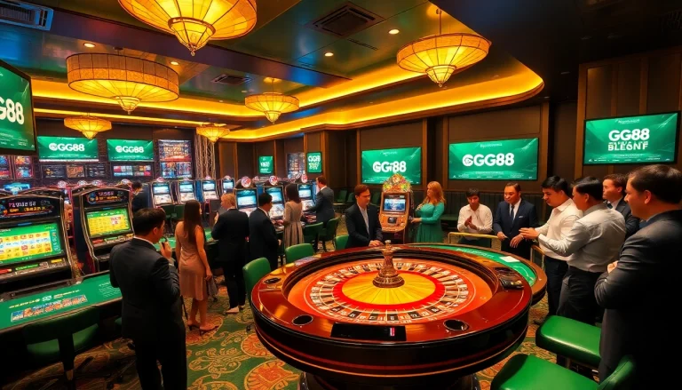 Gambling players enjoying the exciting GG88 casino experience at a luxurious roulette table.