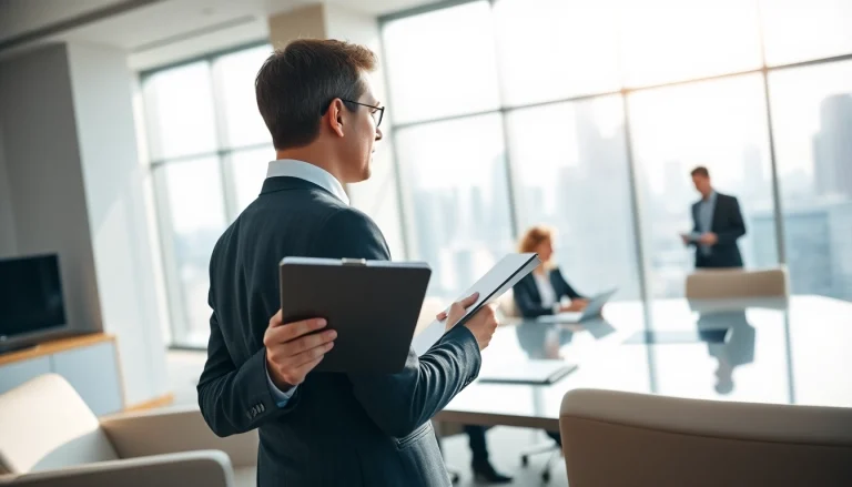 Headhunter Schweiz engagiert mit Kunden in einem modernen Büro.
