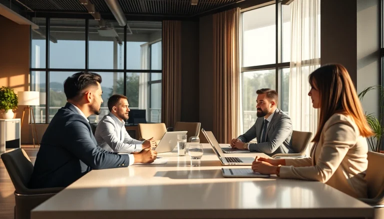 Headhunter Schweiz führt ein Gespräch in einem modernen Büro mit eleganter Einrichtung.