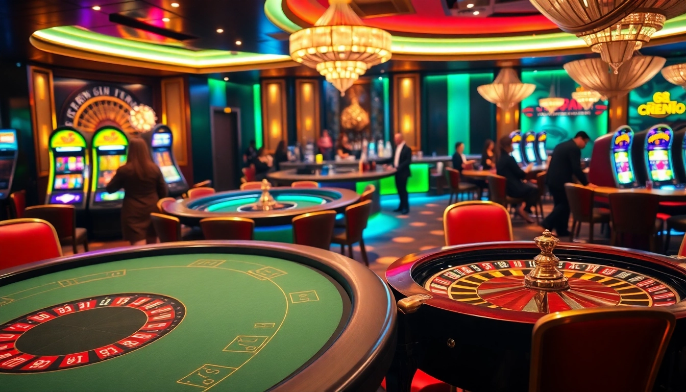 Experience the thrilling moment at nhà cái fun79 as players engage in a high-stakes poker game amidst a luxury casino backdrop.