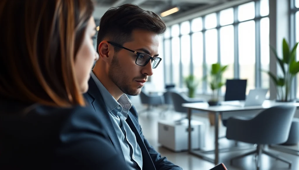 Headhunter Schweiz in einem professionellen Gespräch mit einem Kandidaten in einem modernen Büro.