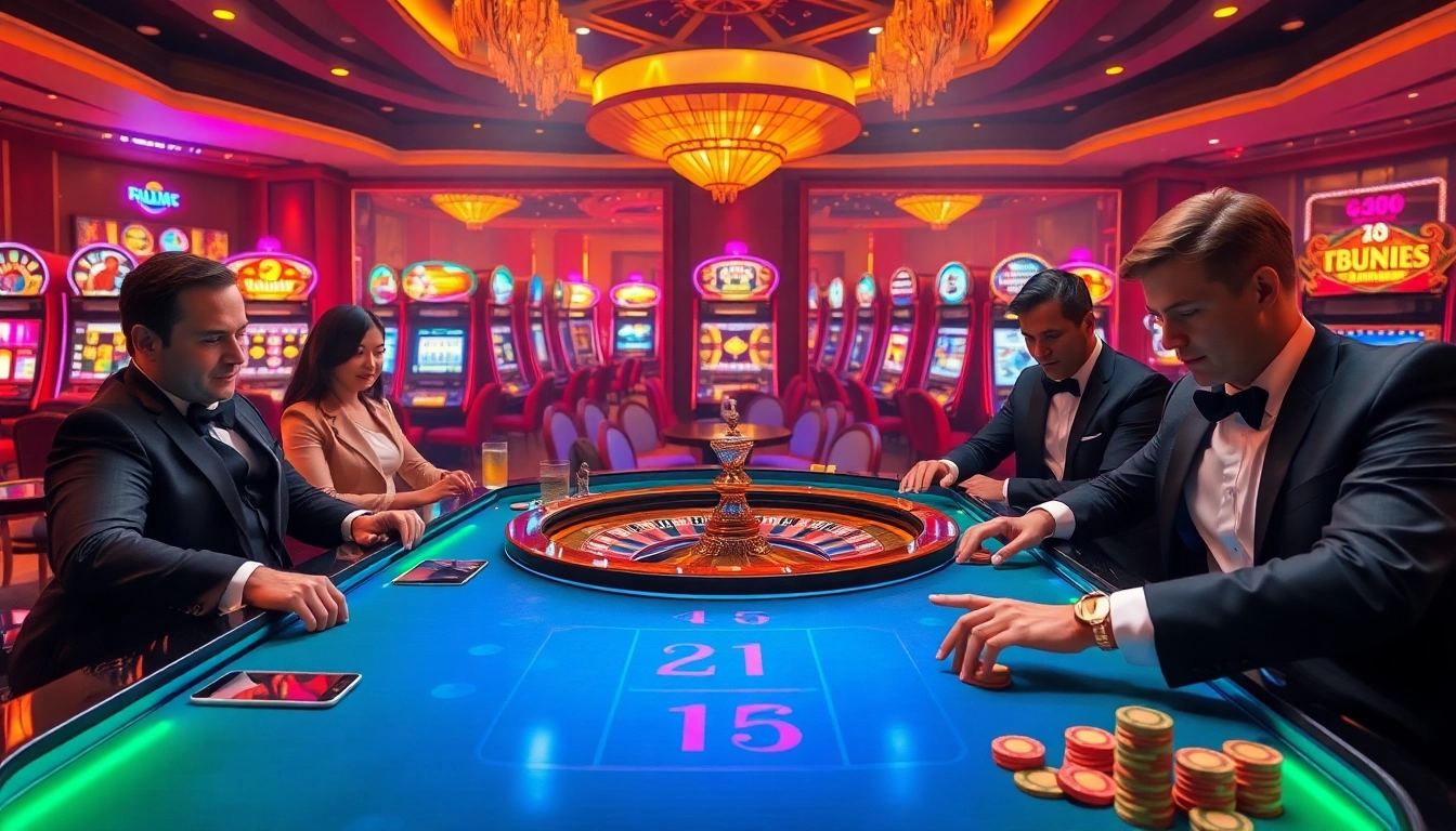 Các người chơi tận hưởng trải nghiệm chơi game KO66 thú vị tại bàn roulette của một casino sang trọng.
