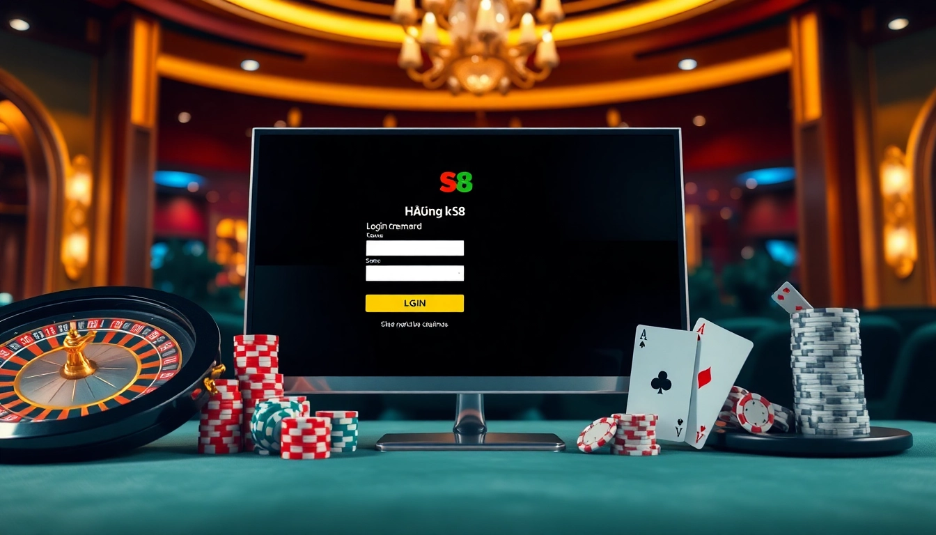 Experience the excitement of Đăng ký S8 with a sleek online casino interface showcasing engaging gambling elements.