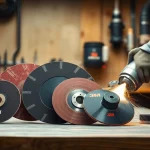 Hochwertige 3M Schleifmittel Produkte in einer professionellen Werkstattumgebung ausgestellt.