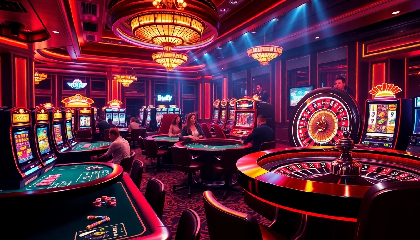 Nohu90 players enjoying exciting casino games at vibrant tables and slot machines.