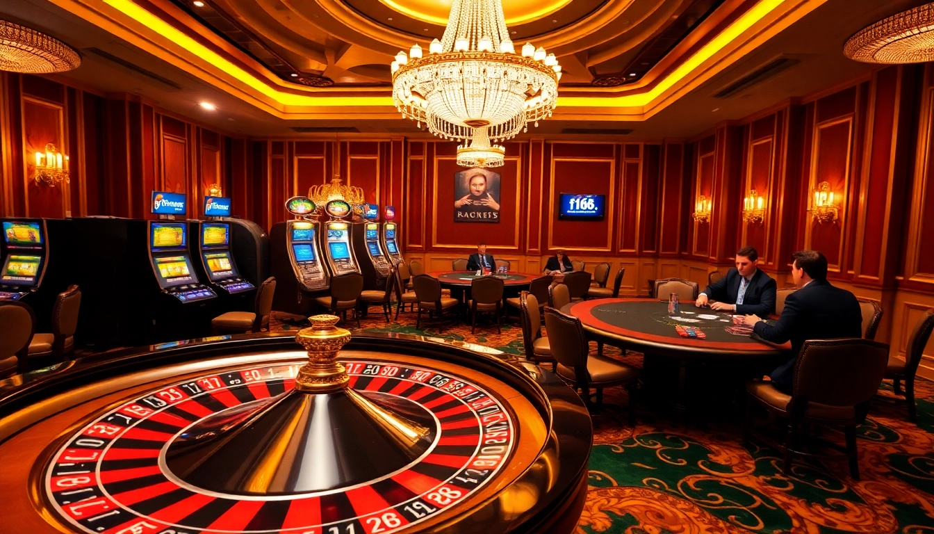 Experience the thrill at https://f168.sarl/ while betting on a vibrant casino roulette table surrounded by chip stacks.