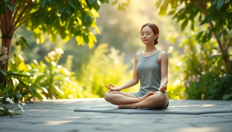 Embracing emotional wellbeing in a serene garden setting with meditation and tranquility.