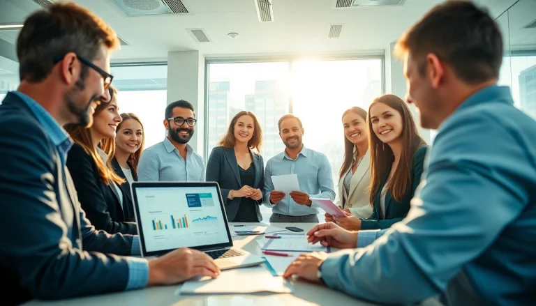 Personalvermittlung Vertrieb Team arbeitet in einem modernen Rekrutierungsbüro zusammen.