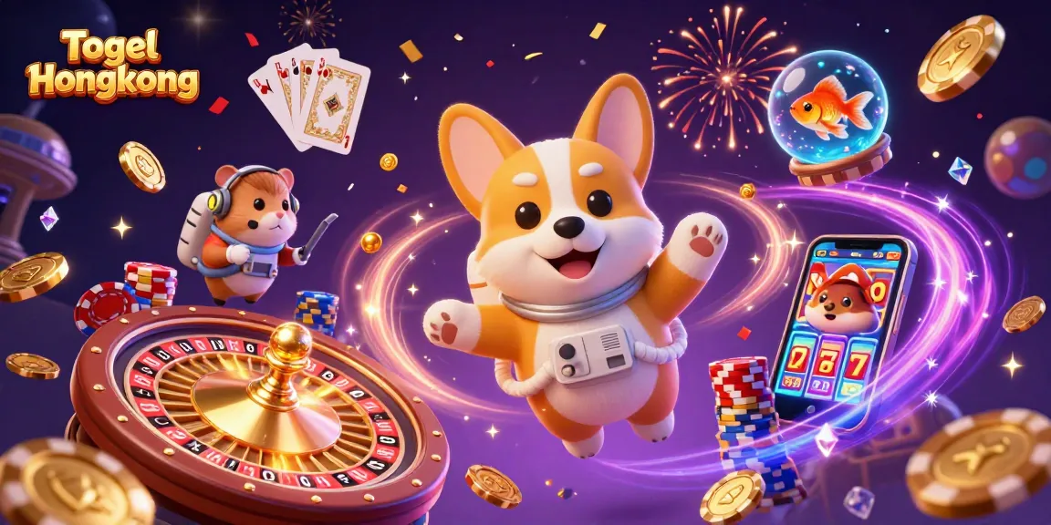 Experience Togel Hongkong gaming excitement with a vibrant space casino scene featuring animated characters.