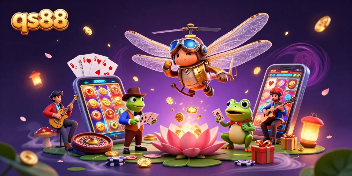 Experience thrilling gaming at qs88 with a lively 3D casino illustration featuring dynamic characters and action.