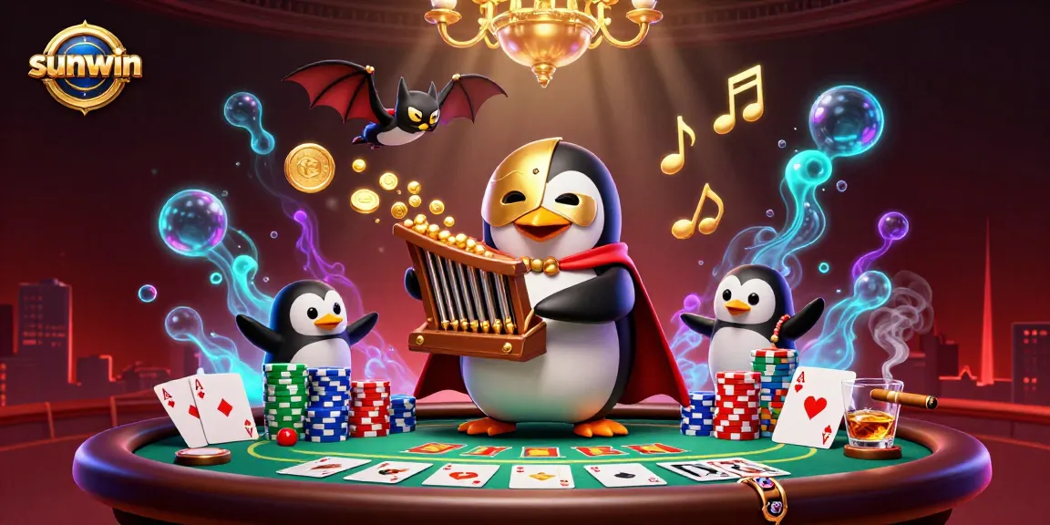 Experience sunwin's thrilling gaming atmosphere with golden coins and poker excitement illustrated in a vibrant casino scene.
